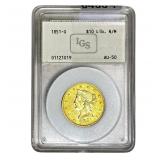 1851-O $10 Gold Eagle IGS AU50