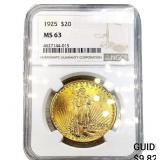 1925 $20 Gold Double Eagle NGC MS63