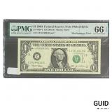 2003 $1 Federal Reserve Note Philadelphia PMG GU 6
