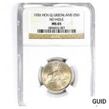 1926 HCN GJ 25re Greenland NGC MS65 No Hole