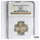 1926 HCN GJ 25re Greenland NGC MS65 No Hole