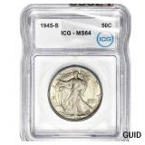 1945-S Walking Liberty Half Dollar ICG MS64