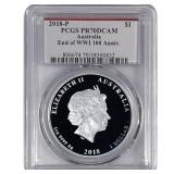 2018-P Australia 1OZ SIlver $1 100 Ann. End of WWI