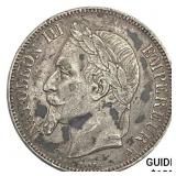 1870 France Silver 5 Francs 0.7234 ASW CLOSELY UNC