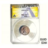 1920-D Wheat Cent ANACS MS63 BRN