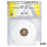 1861 Silver Three Cent ANACS AU58 Rotated Die 180ï¿½