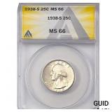 1938-S Washington Silver Quarter ANACS MS66