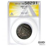 1827 Coronet Head Cent ANACS VG10 N-12