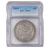 1892-S Morgan Silver Dollar ICG VF20