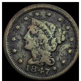 1847 Braided Hair Large Cent NICELY CIRCULATED