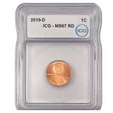 2010-D Union Shield Lincoln Cent ICG MS67 RD