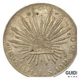 1891Ga JS Mexico Silver 8 Reales NEARLY UNCIRCULAT