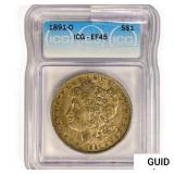 1891-O Morgan Silver Dollar ICG EF45