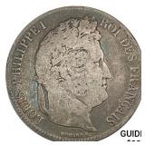 1834B France Silver 5 Francs ABOUT UNCIRCULATED