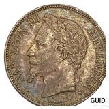 1869 France Silver 5 Francs 0.7234 ASW CLOSELY UNC