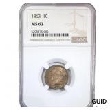 1863 Indian Head Cent NGC MS62