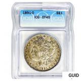 1891-O Morgan Silver Dollar ICG EF45