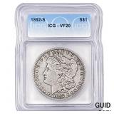 1892-S Morgan Silver Dollar ICG VF20