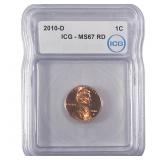 2010-D Union Shield Lincoln Cent ICG MS67 RD