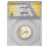 1938-S Washington Silver Quarter ANACS MS66