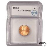 2010-D Union Shield Lincoln Cent ICG MS67 RD