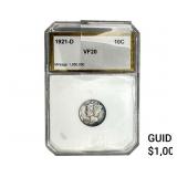 1921-D Mercury Silver Dime PCI VF20