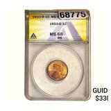 1933-D Wheat Cent ANACS MS65 RB