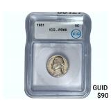 1951 Jefferson Nickel ICG PR66