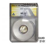 1947-D Roosevelt Dime ANACS MS60 FSB