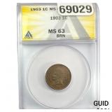 1903 Indian Head Cent ANACS MS63 BRN