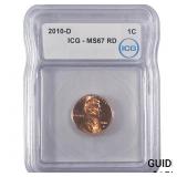 2010-D Union Shield Lincoln Cent ICG MS67 RD