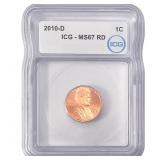 2010-D Union Shield Lincoln Cent ICG MS67 RD