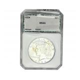 1934 Silver Peace Dollar PCI MS66