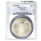 1992-D Columbus 1 OZ Silver Dollar PCGS MS69