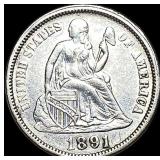 1891-O Silver Seated Liberty Dime CLOSELY UNCIRCU