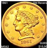 1861 Old Reverse $2.50 Gold Quarter Eagle UNCIRCUL