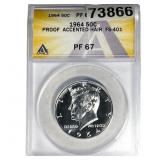 1964 Kennedy Half Dollar ANACS PF67 Accented Hair