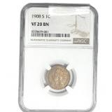1908-S Indian Head Cent NGC VF20 BN