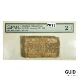 1767 $2/3 Maryland Colonial Note PMG 2 Fair