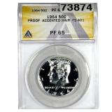1964 Kennedy Half Dollar ANACS PF65 Accented Hair