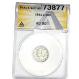 1931-S Mercury Silver Dime ANACS AU50