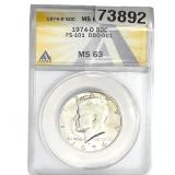 1974-D Kennedy Half Dollar ANACS MS63 FS-101 DDO-0