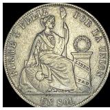 1868 Peru Silver Un Sol NEARLY UNCIRCULATED