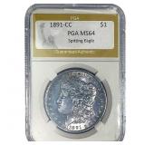 1891-CC Morgan Silver Dollar PGA MS64 Spitting Eag