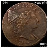1794 Head of 94 Liberty Cap Large Cent NEARLY UNCI