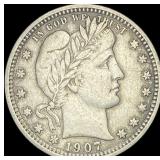 1907 Silver Barber Quarter NEARLY  UNCIRCULATED