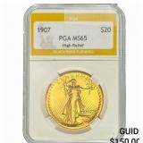 1907 $20 Gold Double Eagle PGA MS65 High Relief