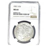 1921-S Morgan Silver Dollar NGC MS64