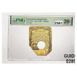 1780 1 Shilling CT Colonial Note PMG VF 20