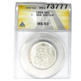 1965 ANACS MS63 Canada 50C Rim Clip